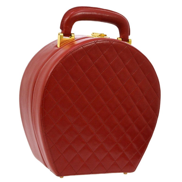 Chanel Rare Red Leather Top Handle Travel Jewelry Carry on Bag For Sale