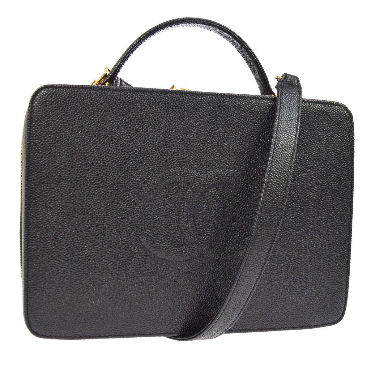 Chanel Black Top Handle Satchel Travel Vanity Cosmetic Carryall Shoulder Bag