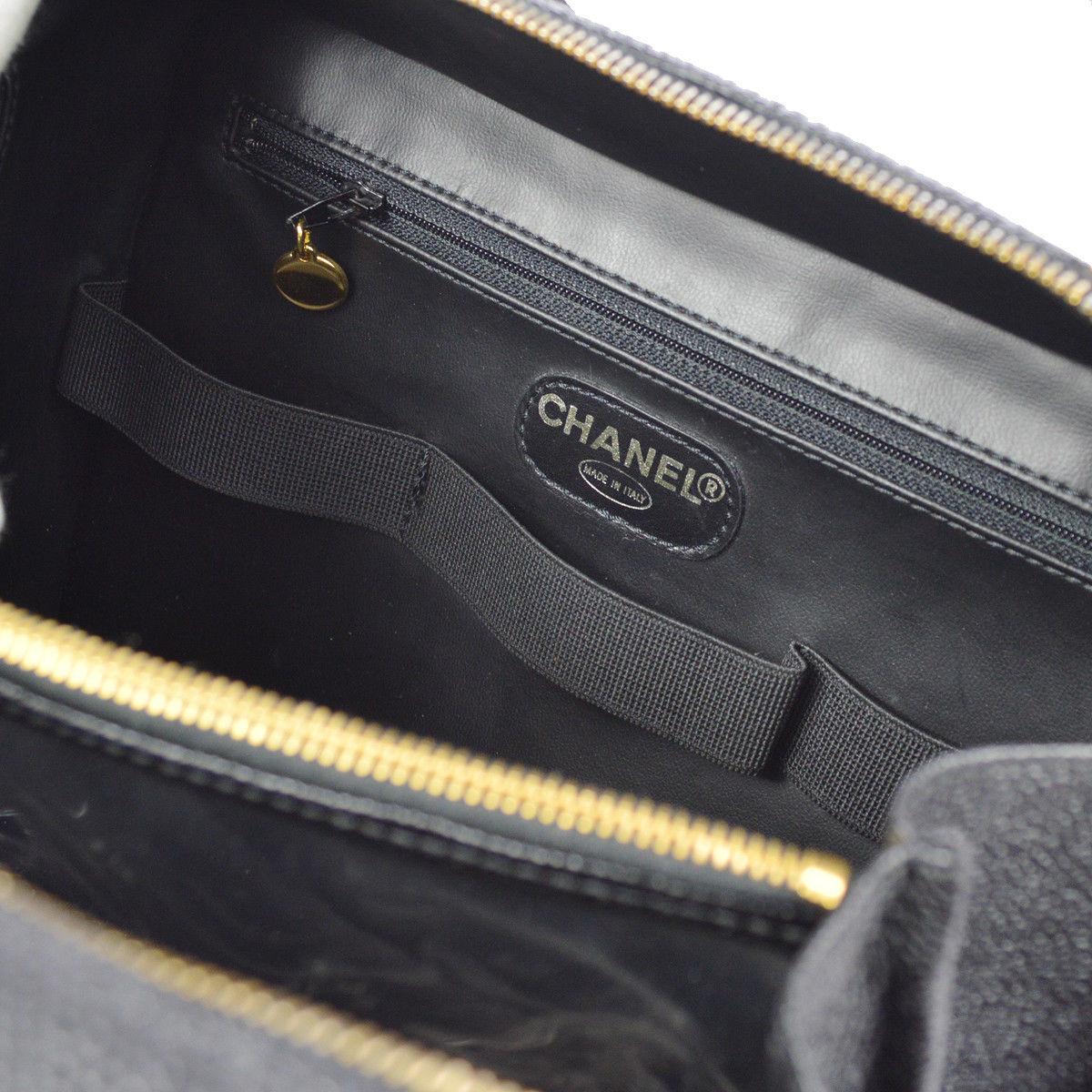 Chanel Black Top Handle Satchel Travel Vanity Cosmetic Carryall Shoulder Bag 2