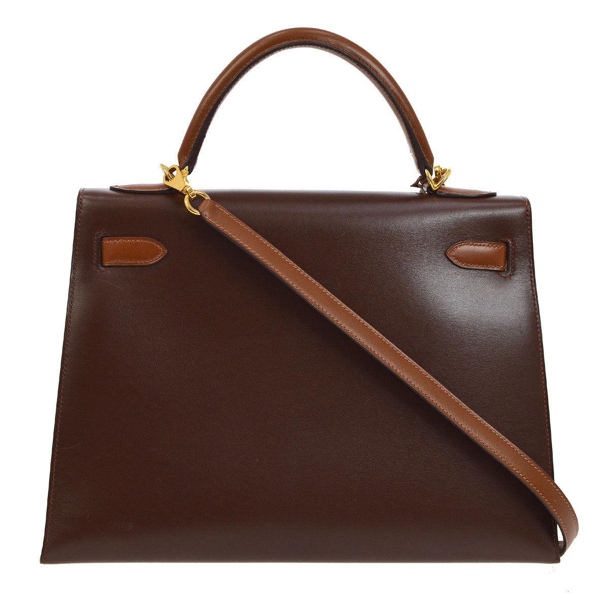 Brown Hermes Rare Kelly 32 Burgundy Leather Gold Top Handle Satchel Shoulder Bag