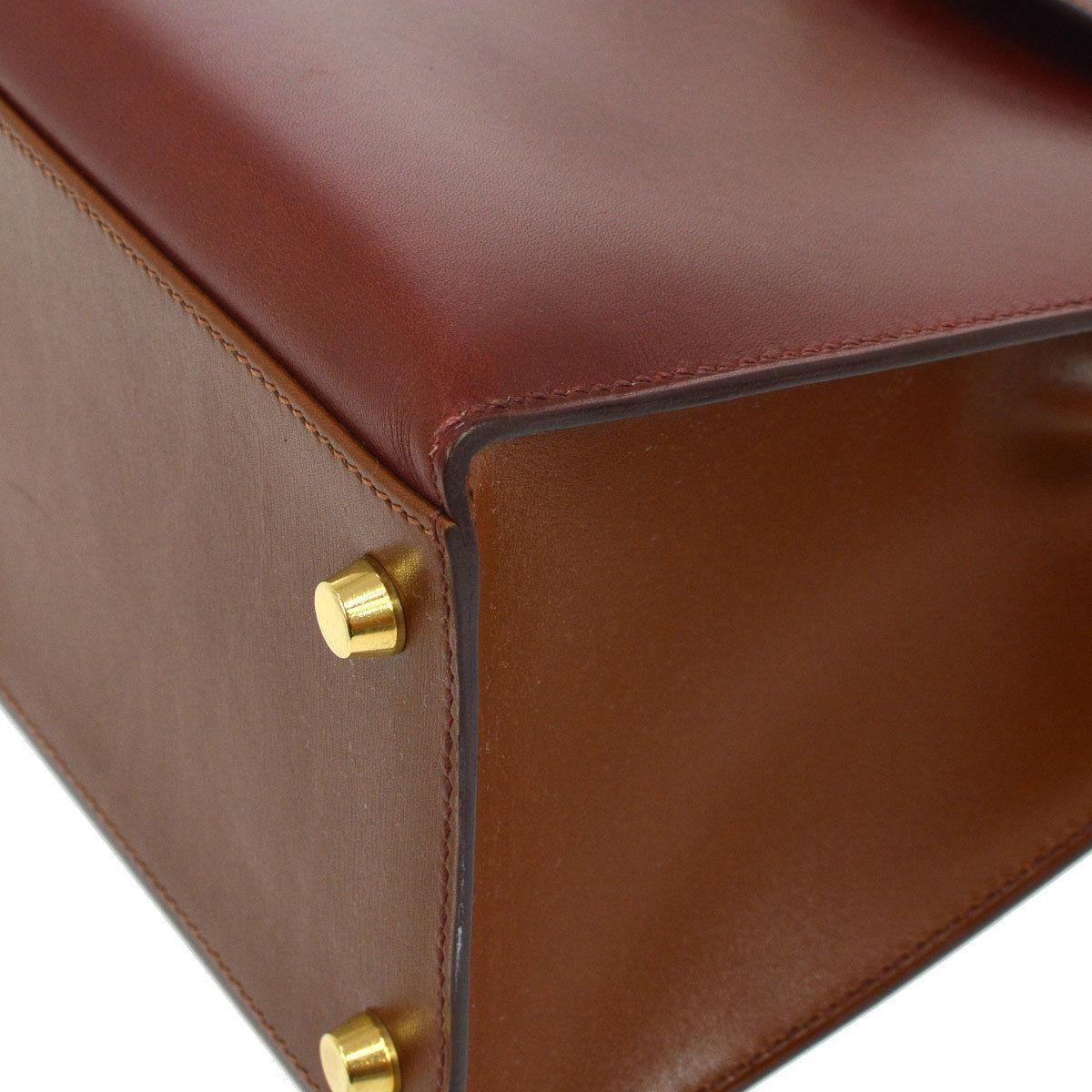 Women's Hermes Rare Kelly 32 Burgundy Leather Gold Top Handle Satchel Shoulder Bag