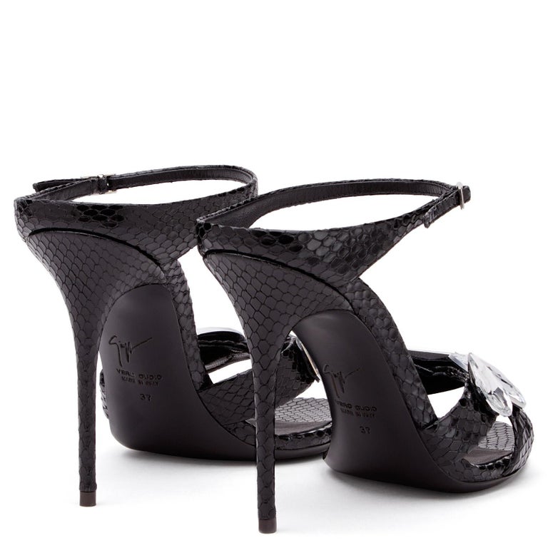 Giuseppe Zanotti NEW Black Leather Crystal Evening Slide In Mules Heels ...
