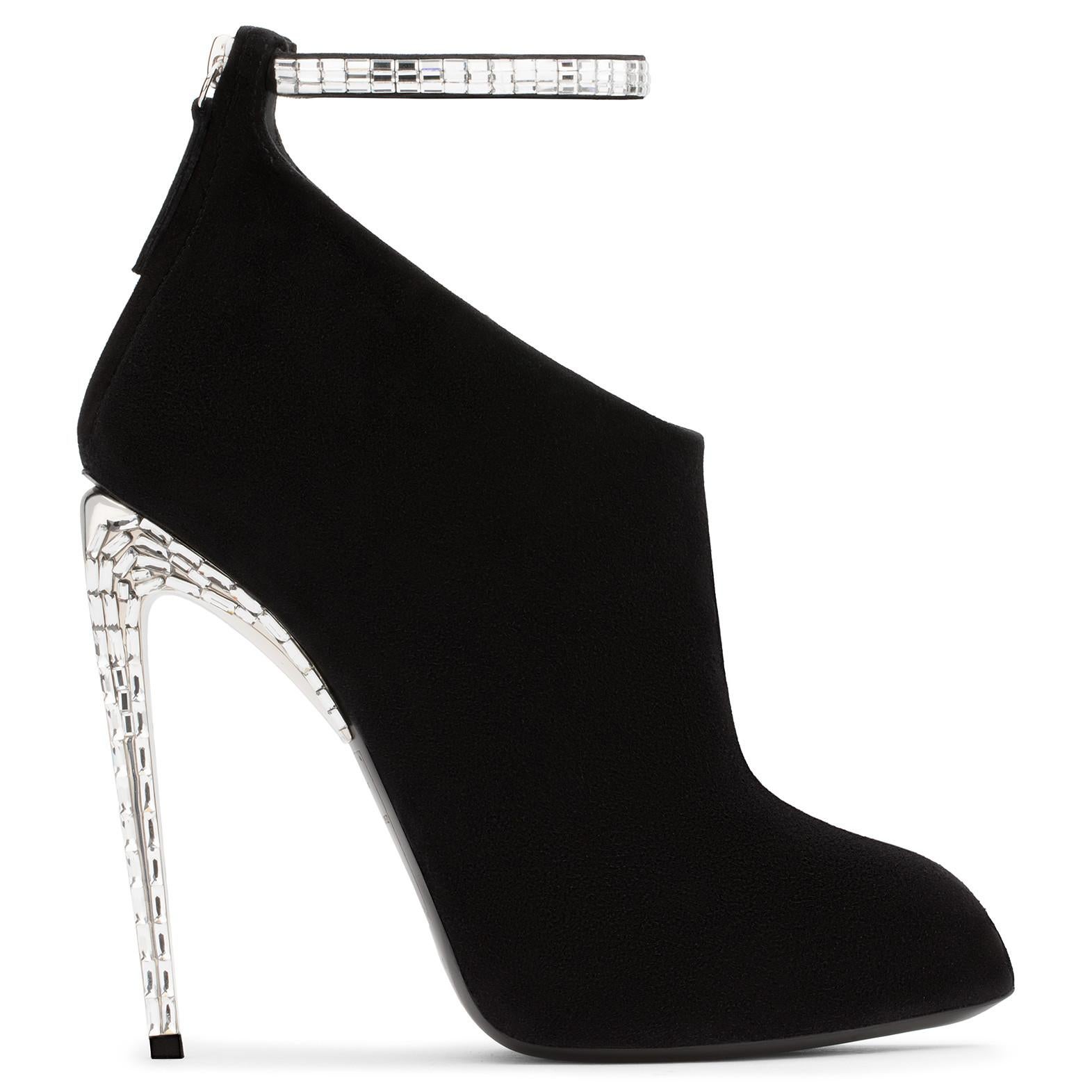 Women's Giuseppe Zanotti NEW Black Suede Crystal Strass Ankle Evening Boots Booties 