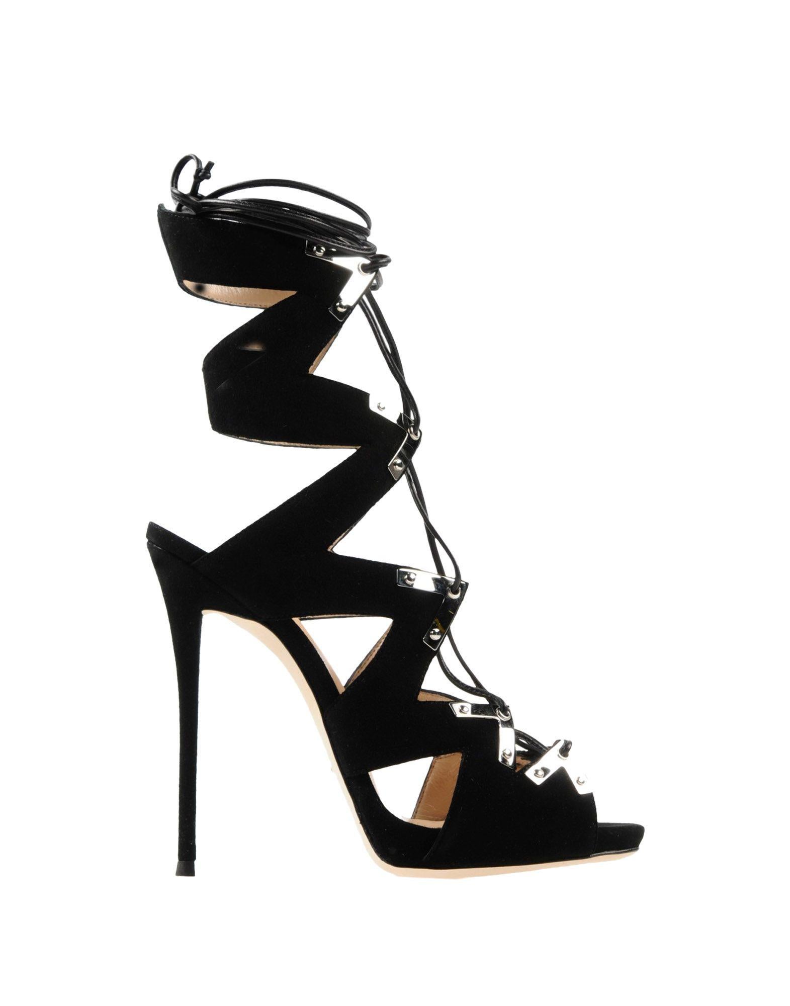 Women's Giuseppe Zanotti NEW Black Suede Metal Cut Out Tie Up Evening Sandals Heels