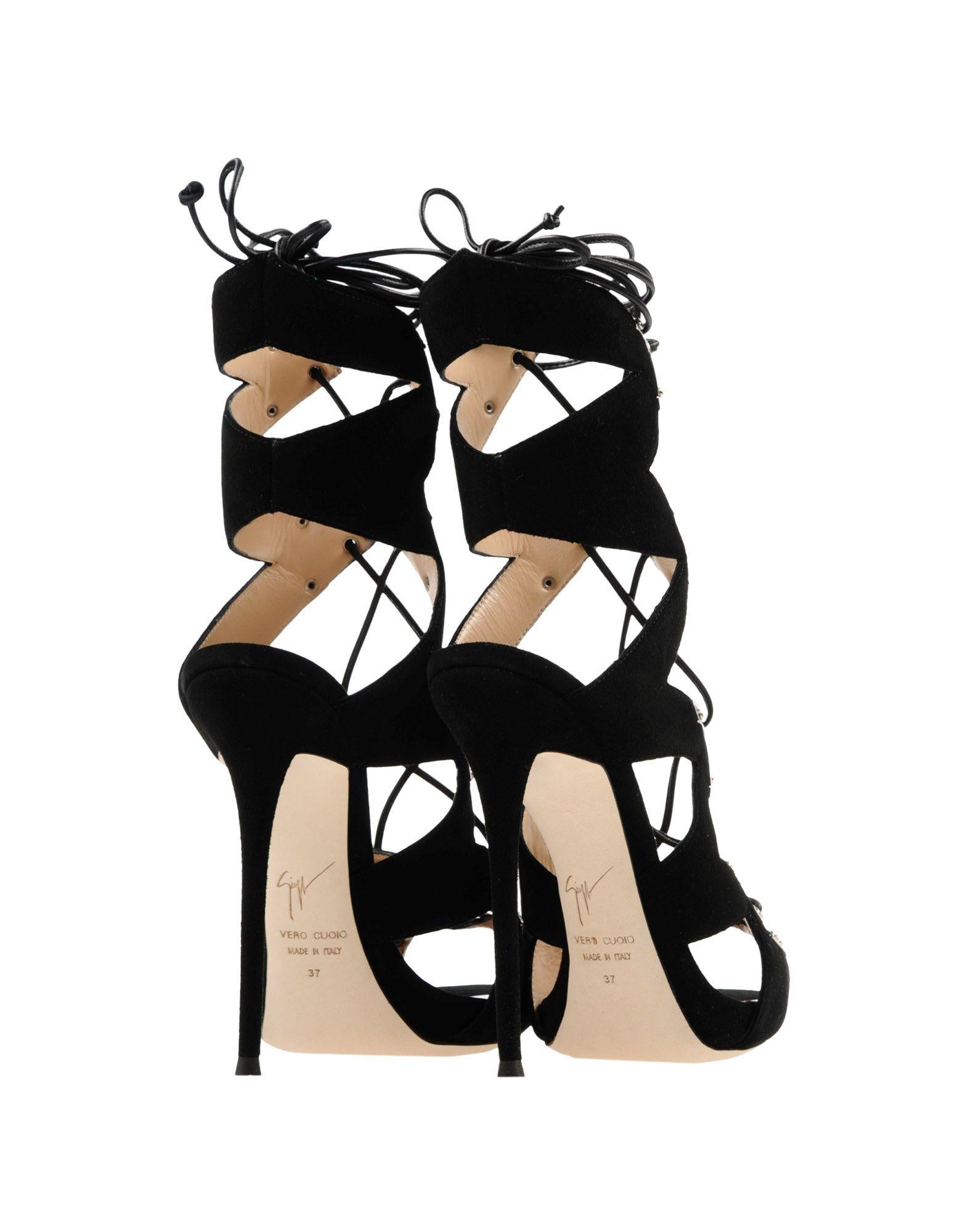 Giuseppe Zanotti NEW Black Suede Metal Cut Out Tie Up Evening Sandals Heels 1