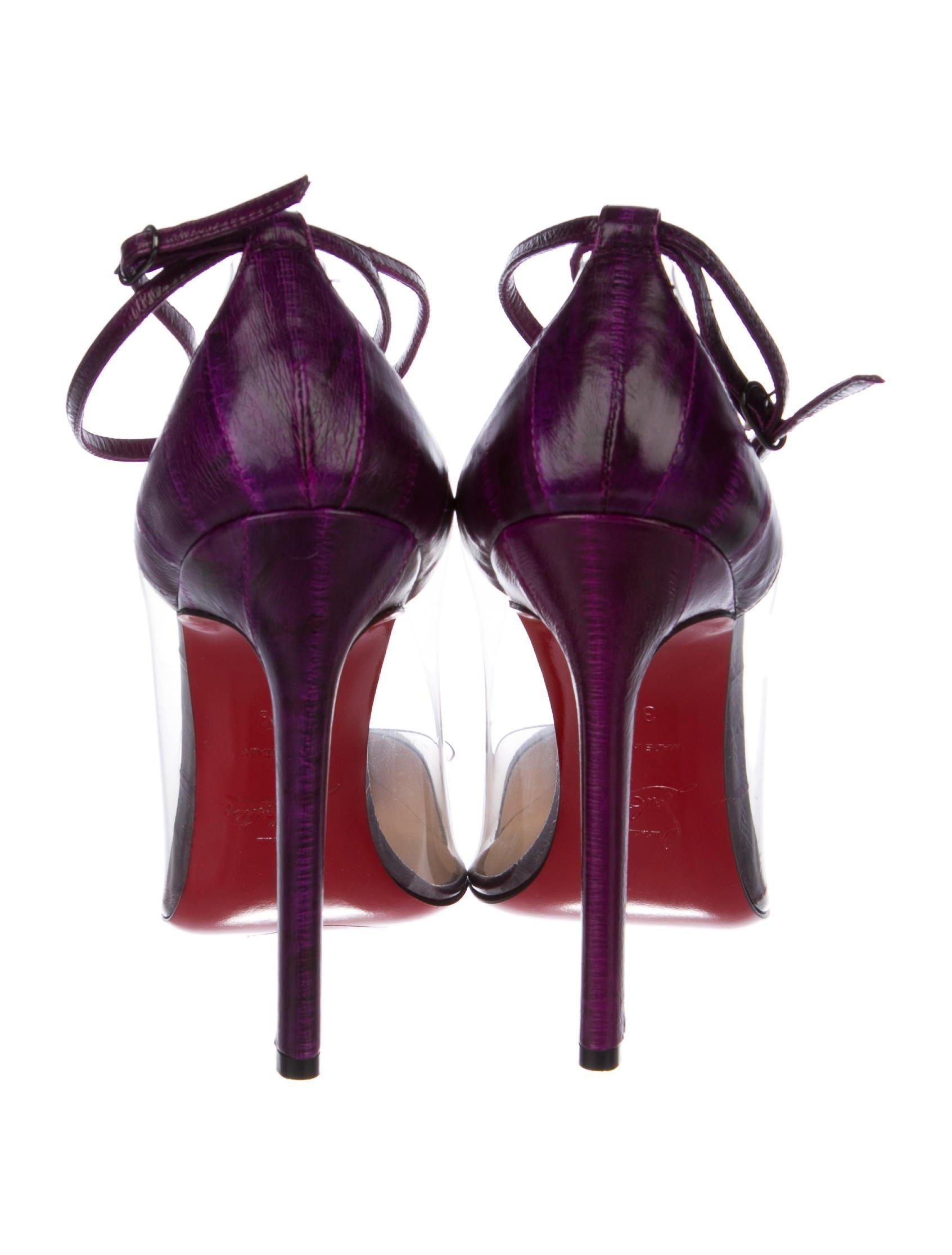 Black Christian Louboutin NEW Clear PVC Purple Leather Evening Pumps Heels in Box