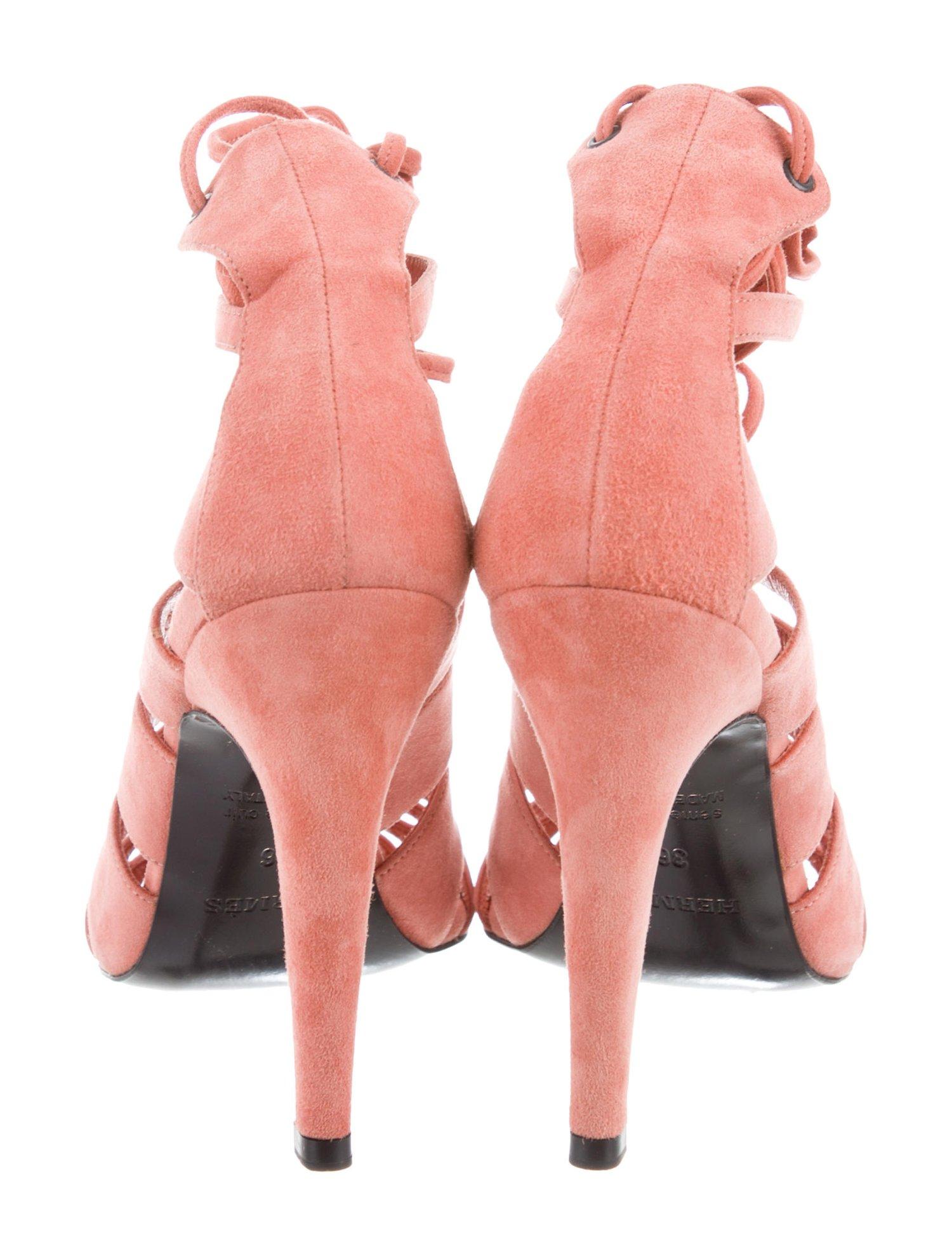 Hermes NEW Pink Suede Lace Tie Up Gladiator Evening Heels Sandals  1
