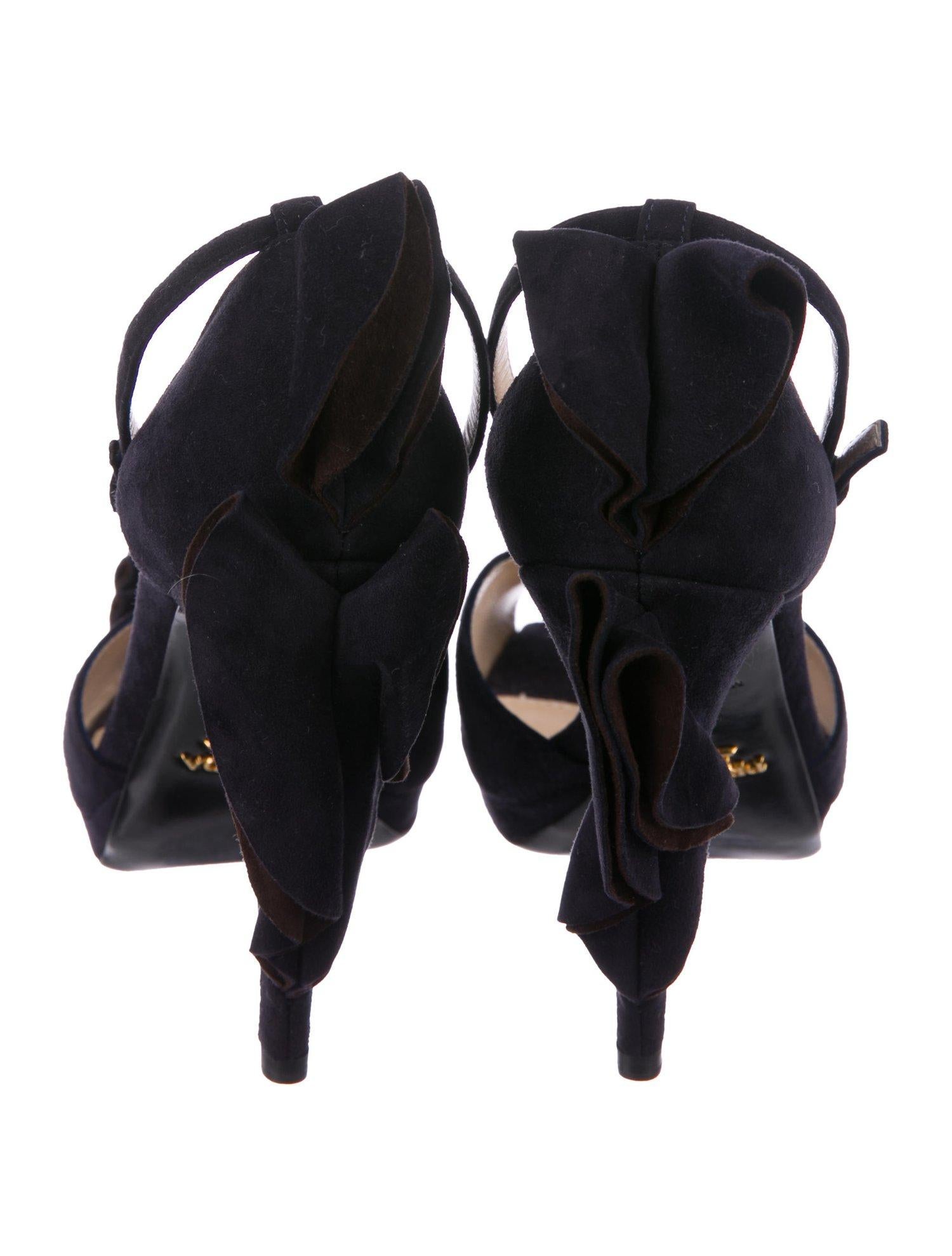 Women's Prada NEW Midnight Blue Suede Ruffle Platform Evening Sandals Heels in Box