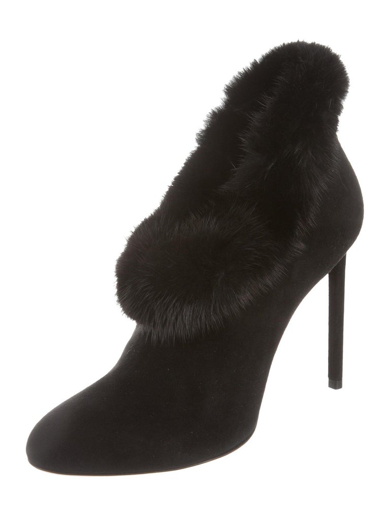 Christian Dior NEW Black Suede Fur Evening Ankle Booties Boots in Box ...