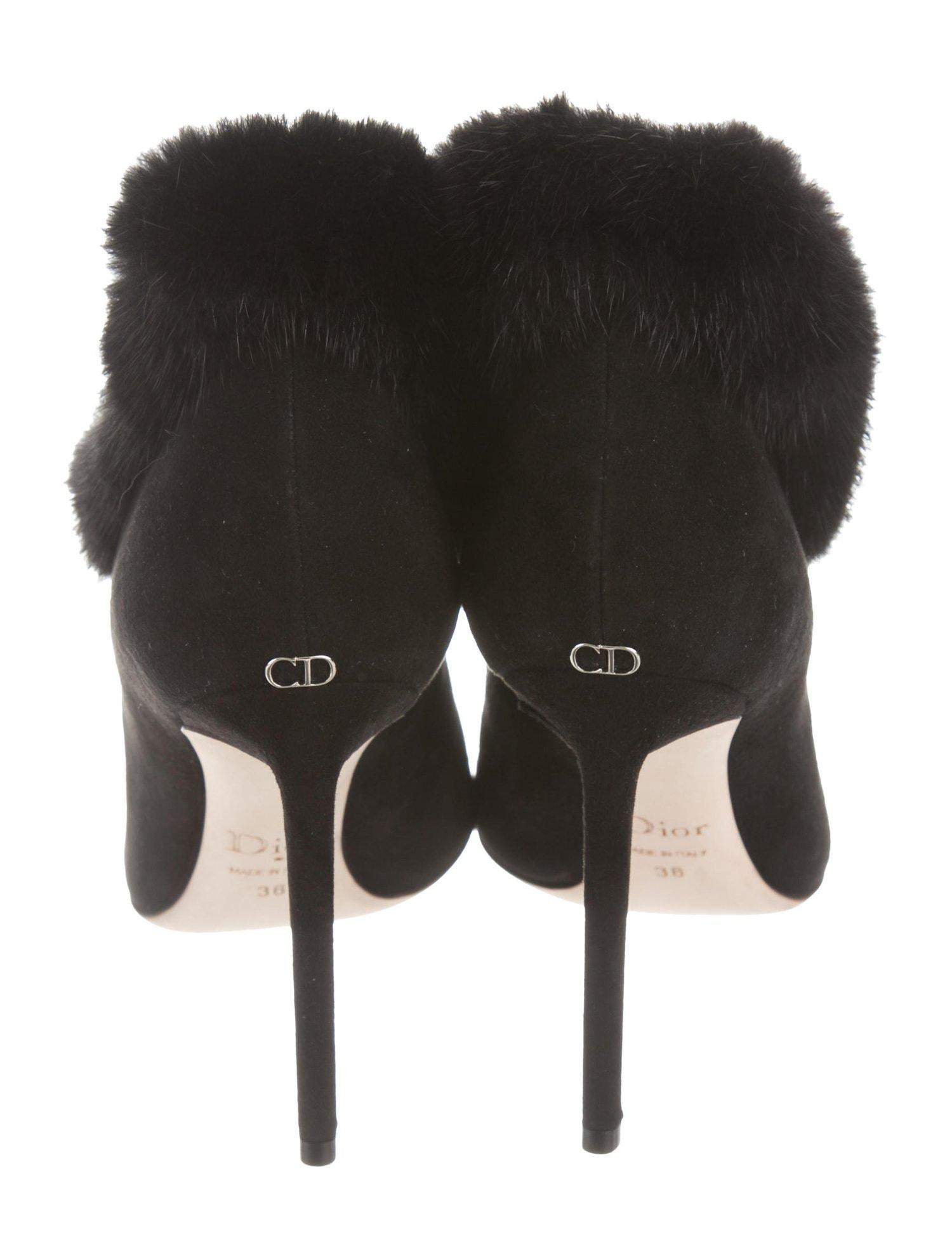 Women's Christian Dior NEW Black Suede Fur Evening Ankle Booties Boots in Box