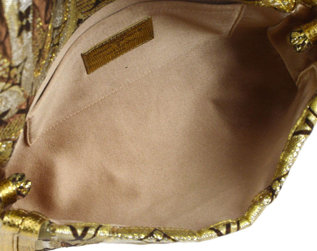 Louis Vuitton Monogram Gold Brown Silk Leather Gold Evening Clutch Flap Bag 1