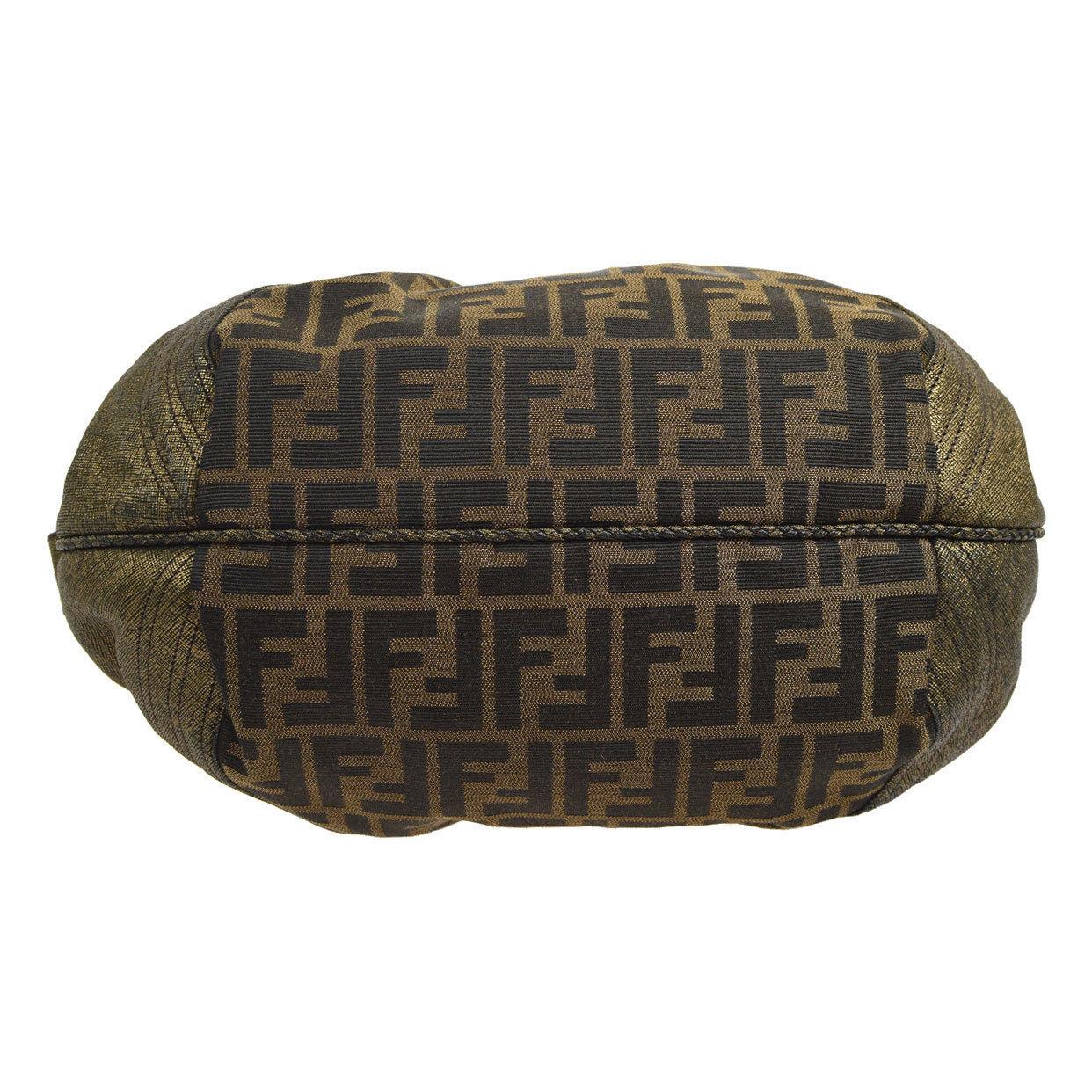 Fendi Monogram Canvas Black Green Gold Logo Evening Top Handle Satchel Bag In Good Condition In Chicago, IL