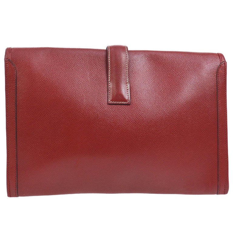 Hermes Red Leather 'H' Logo Charm Evening Envelope Clutch Bag For Sale
