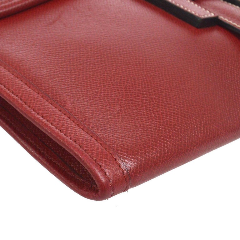 Hermes Red Leather 'H' Logo Charm Evening Envelope Clutch Bag For Sale