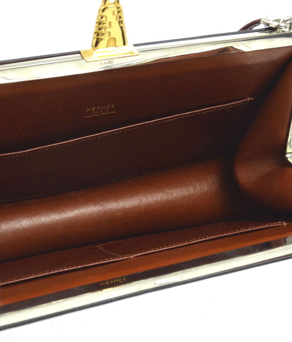 Brown Hermes Rare Leather Blue Yellow Red Boat 2 in 1 Evening Clutch Shoulder Bag