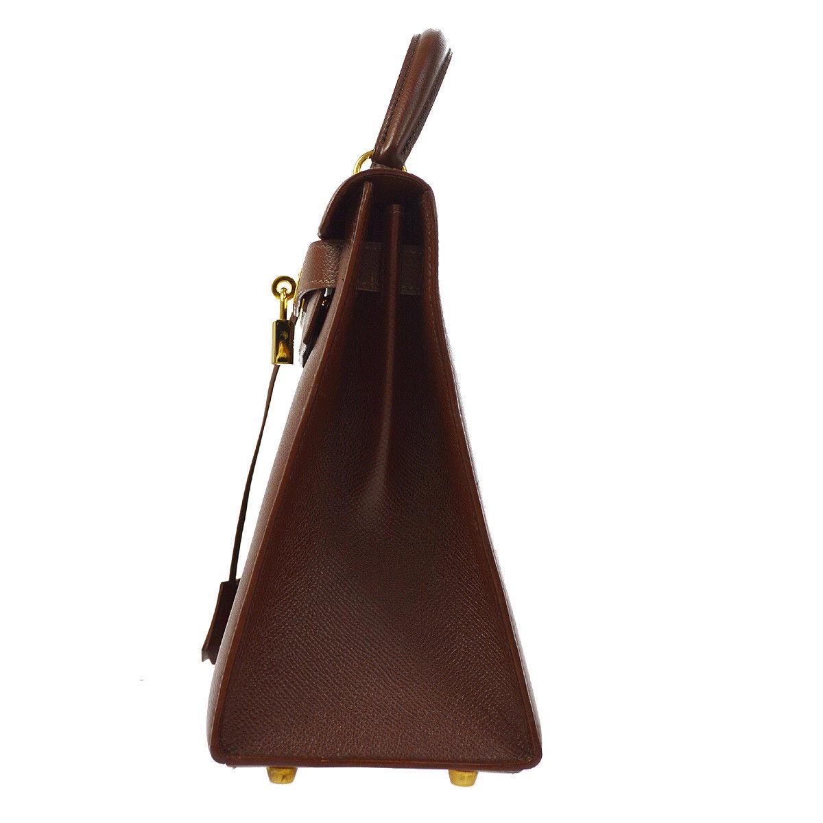 Women's Hermes Kelly 28 Chocolate Brown Leather Mini Top Handle Satchel Shoulder Bag