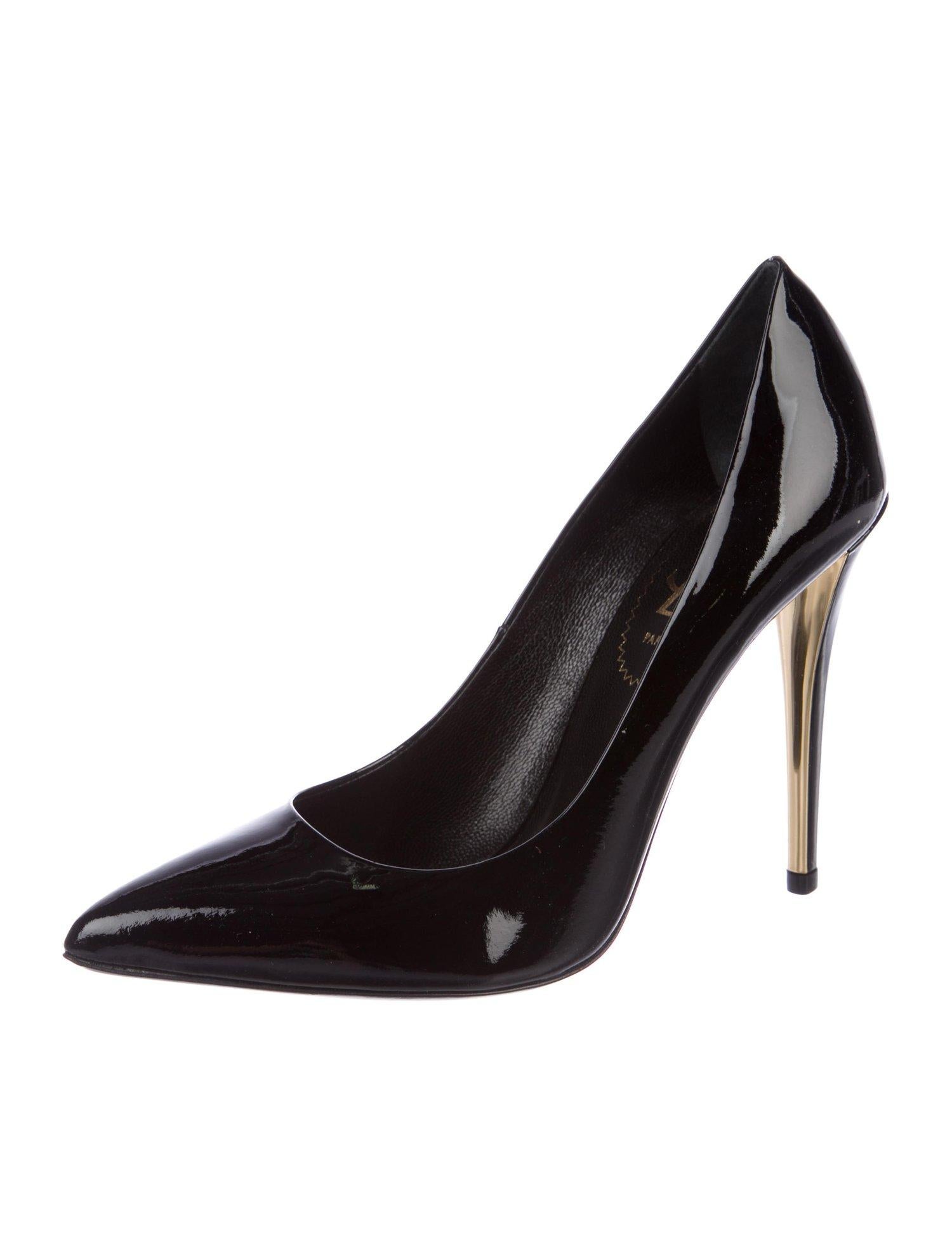 Women's Yves Saint Laurent YSL NEW Black Patent Leather Gold Heel Evening Pumps Heels