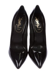 Yves Saint Laurent YSL NEW Black Patent Leather Gold Heel Evening Pumps Heels