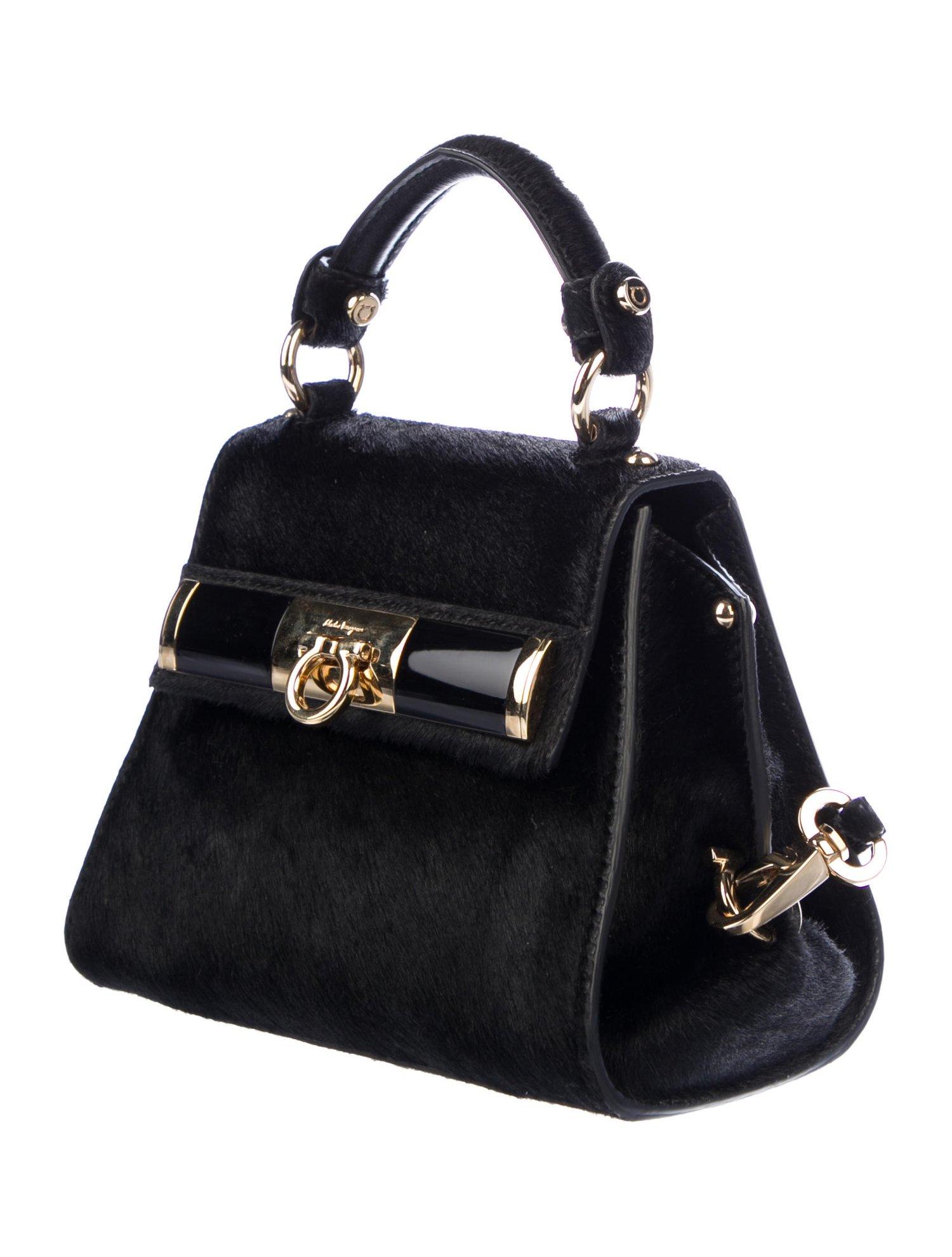 Salvatore Ferragamo Black Pony Mini Kelly Style Top Handle Satchel Shoulder Bag 1