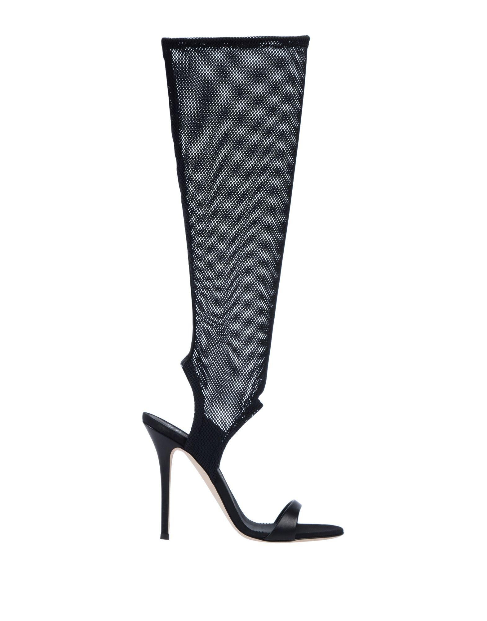 Women's Giuseppe Zanotti NEW Black Leather Fishnet Knee Evening Sandals Heels in Box