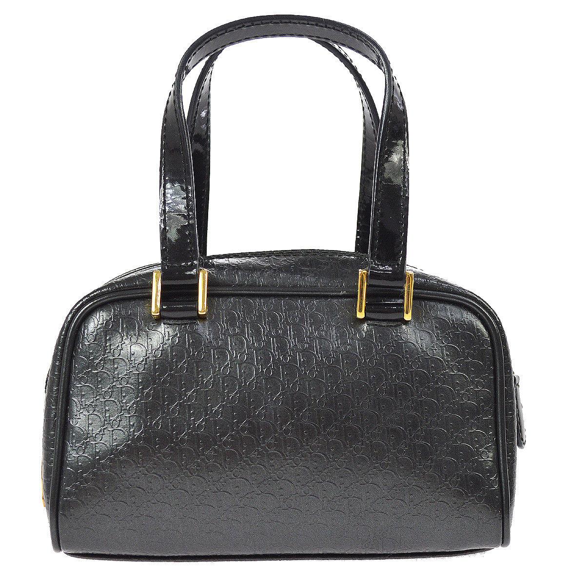 Christian Dior Black Monogram Logo Gold Small Top Handle Satchel Speedy Bag In Excellent Condition In Chicago, IL