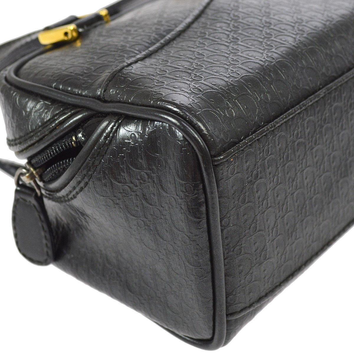 Women's Christian Dior Black Monogram Logo Gold Small Top Handle Satchel Speedy Bag