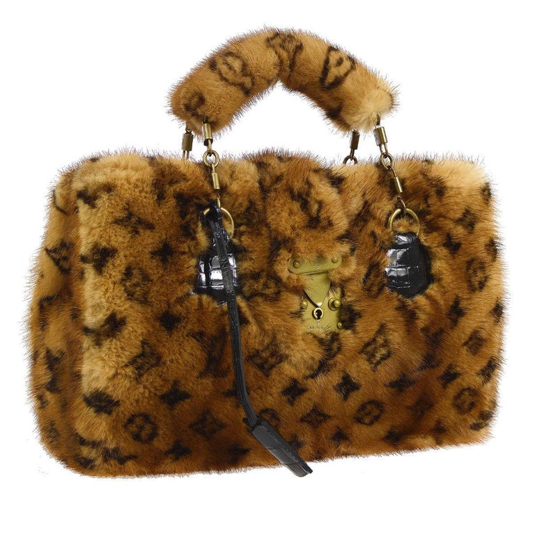 Louis Vuitton Limited Edition Monogram Fur Top Handle Satchel Kelly Style  Bag at 1stDibs