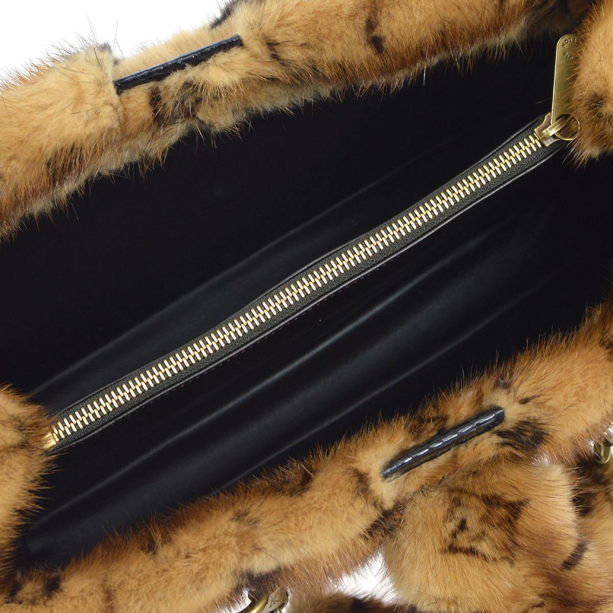 Brown Louis Vuitton Limited Edition Monogram Fur Top Handle Satchel Kelly Style Bag