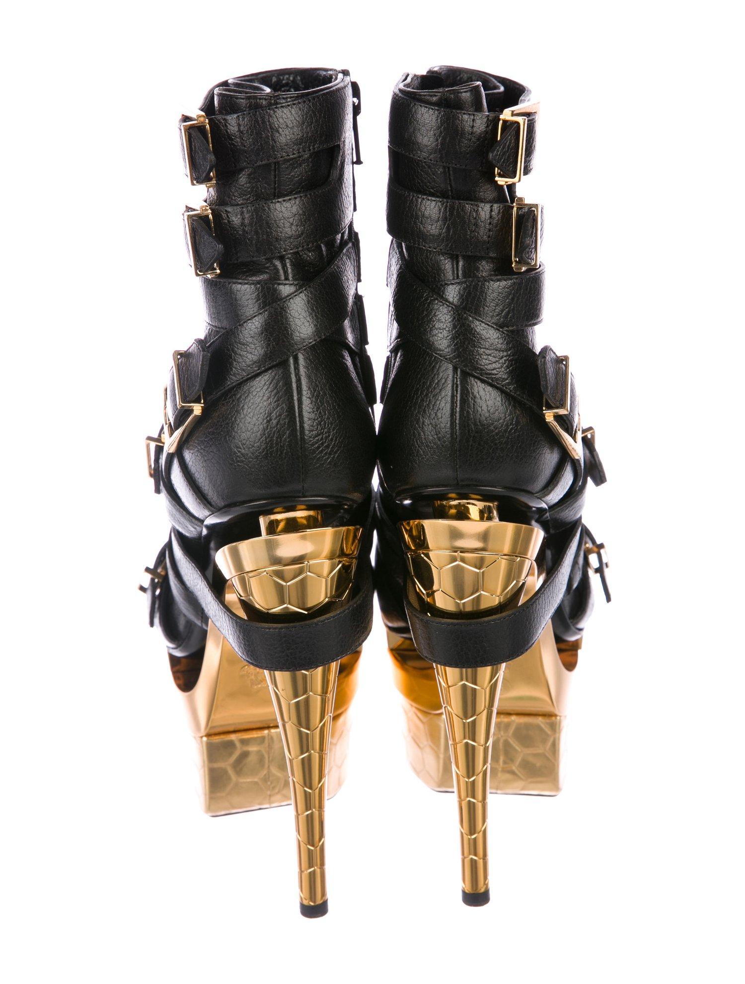 Women's Versace NEW Runway Black Leather Gold Buckle Ankle Boots Booties in Box