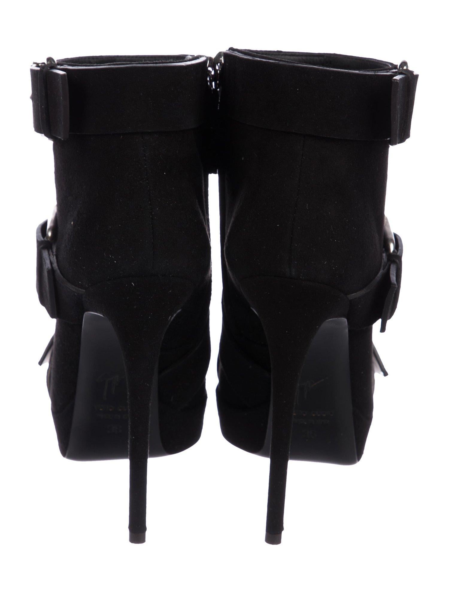 Giuseppe Zanotti NEW Black Suede Silver Biker Buckle Ankle Boots Booties in Box 1