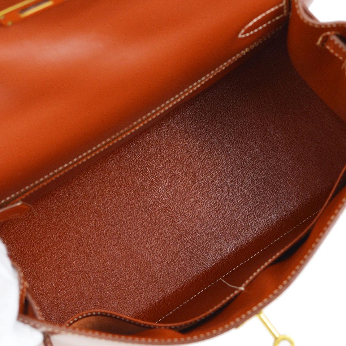 Women's HERMES Kelly 28 Cognac Leather Gold Top Handle Satchel Tote Shoulder Bag
