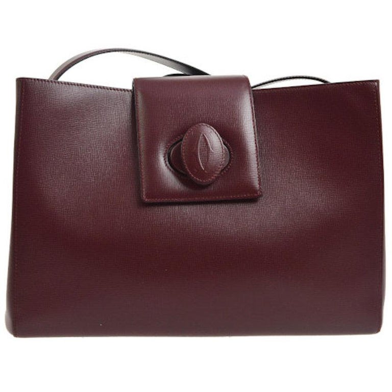 Cartier Burgundy Wine Leather Small Box Top Handle Satchel Tote Bag in