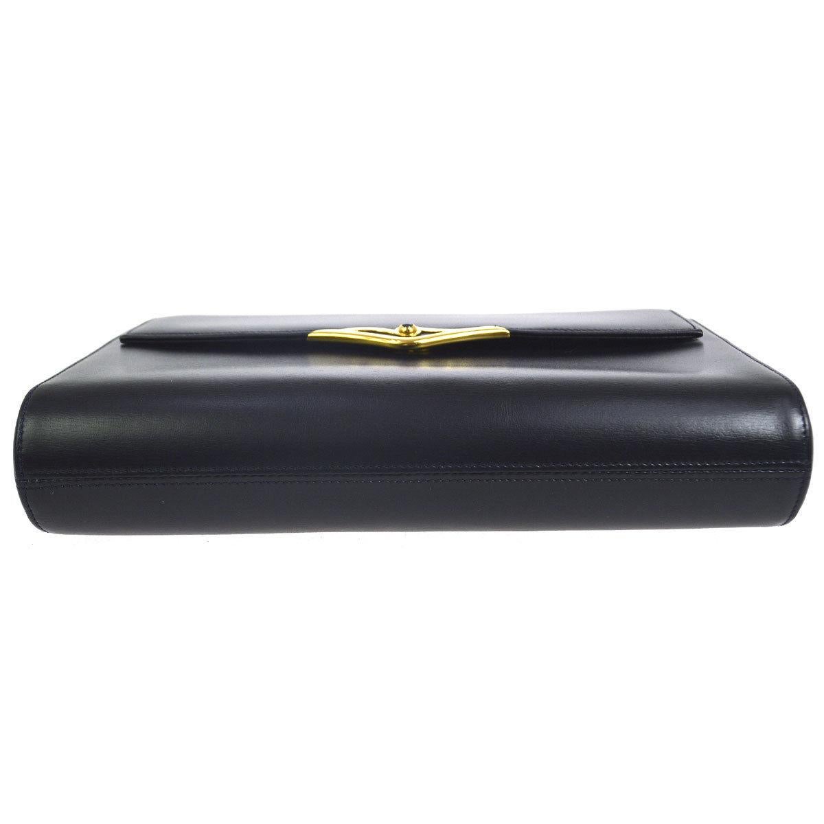 Cartier Dark Midnight Blue Leather Gold Emblem Envelope Evening Clutch Flap Bag In Good Condition In Chicago, IL