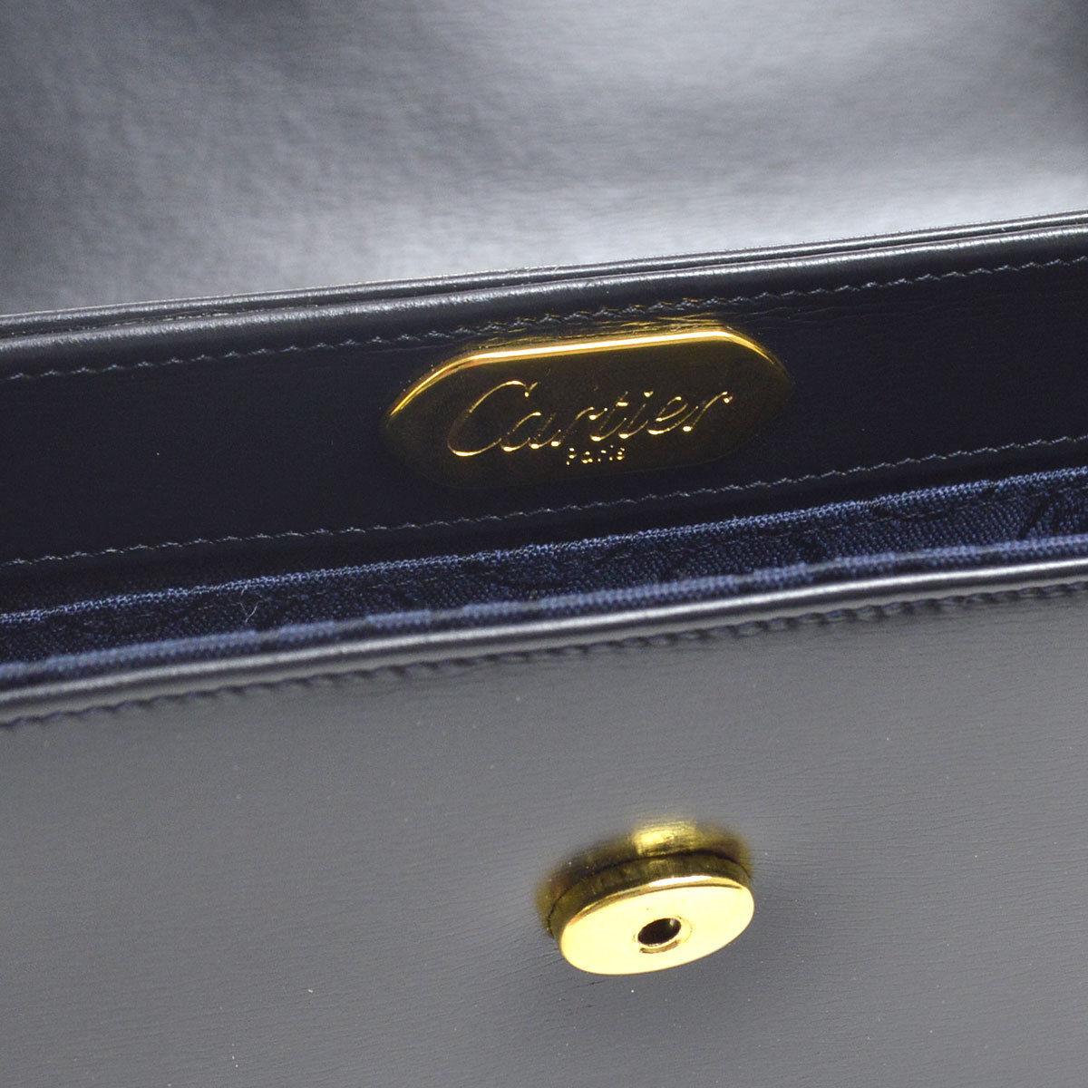 Cartier Dark Midnight Blue Leather Gold Emblem Envelope Evening Clutch Flap Bag 2
