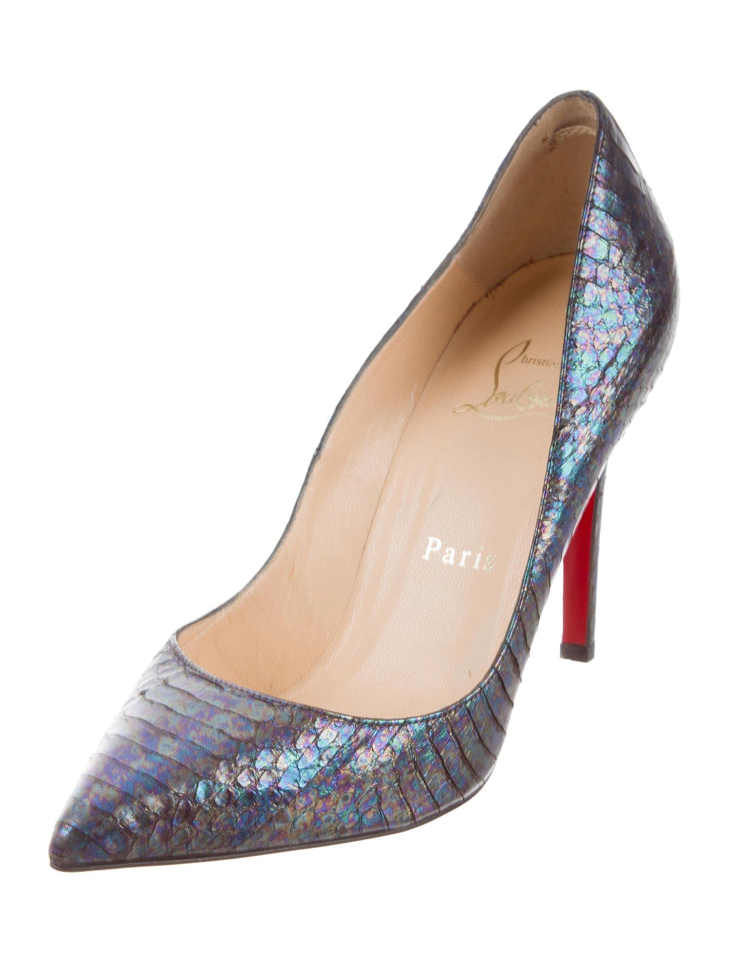 Gray Christian Louboutin NEW MultiColor Iridescent Snake Evening Heels Pumps in Box