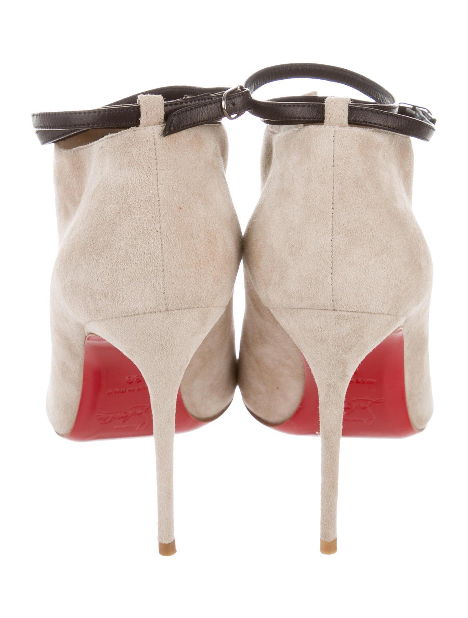Beige Christian Louboutin NEW Tan Nude Black Leather Slit Suede Evening Boots Booties