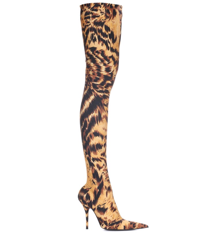 Balenciaga NEW Animal Print Gold Black Thigh High Sock