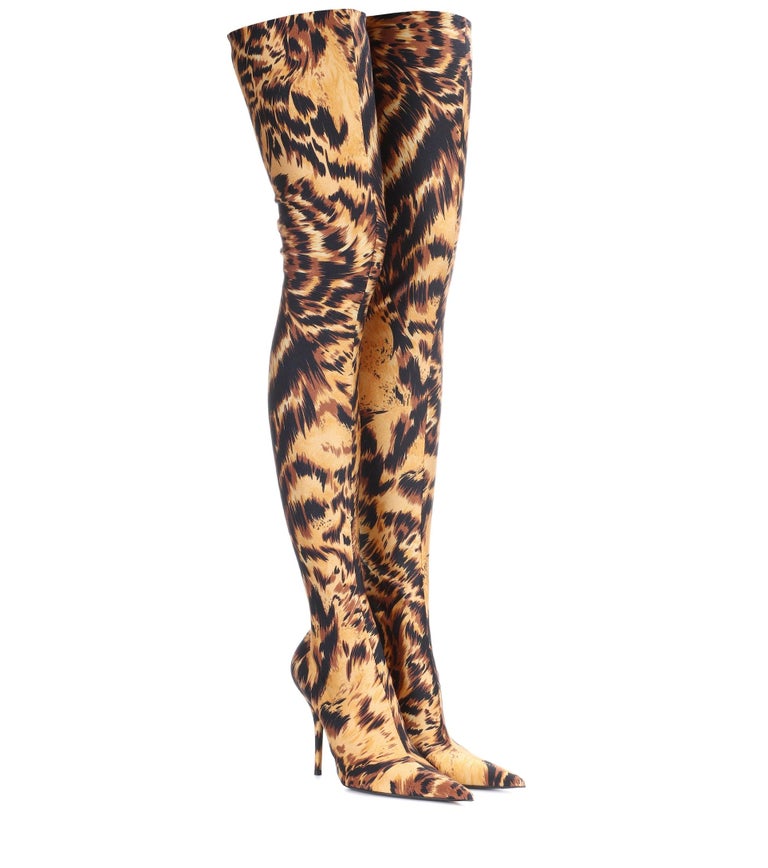 Balenciaga NEW Animal Print Gold Black Thigh High Sock