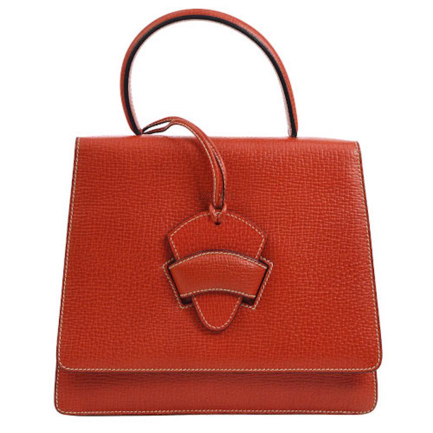 Loewe Red Leather Slip Buckle Kelly Style Top Handle Satchel Shoulder Bag