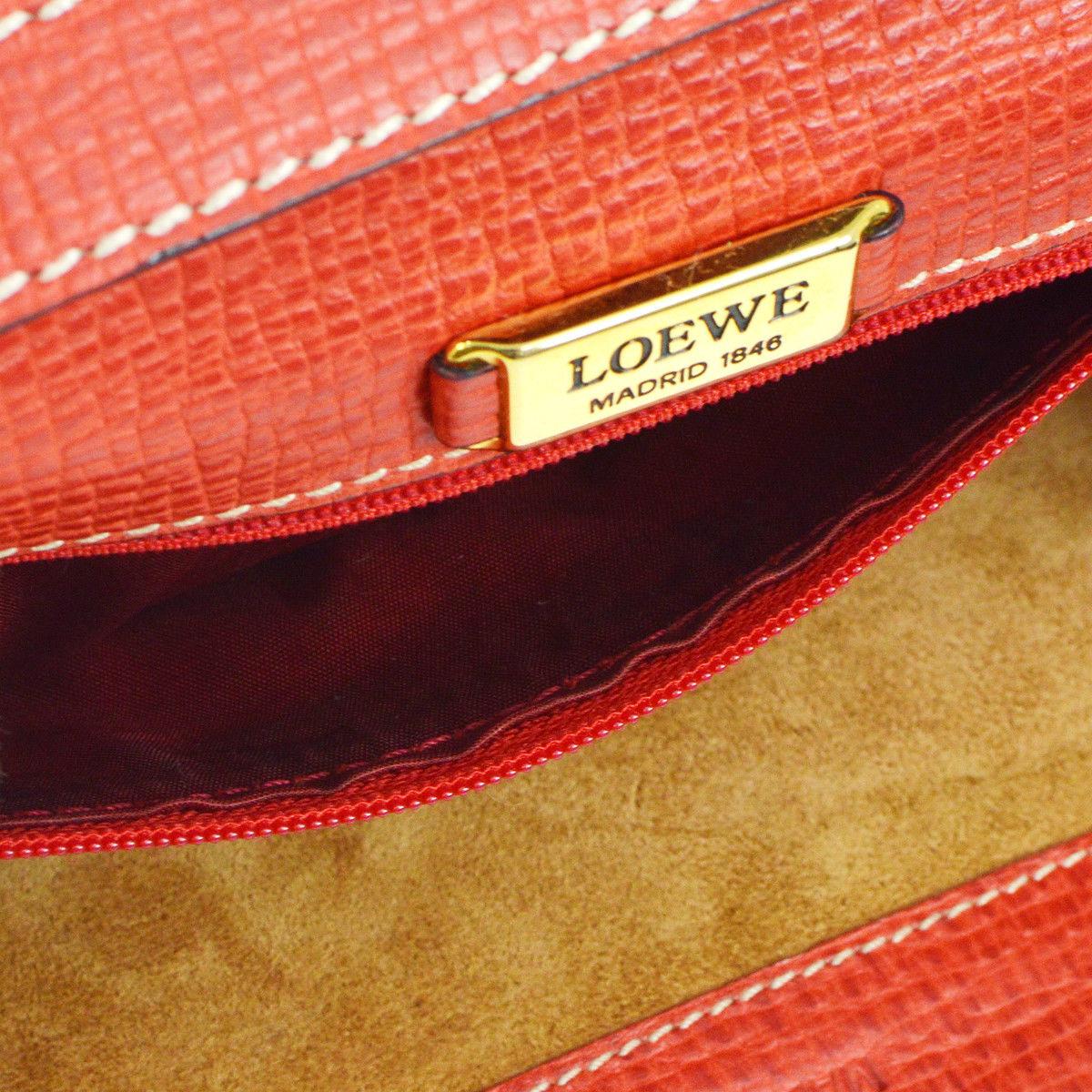 Women's Loewe Red Leather Slip Buckle Kelly Style Top Handle Satchel Shoulder Bag