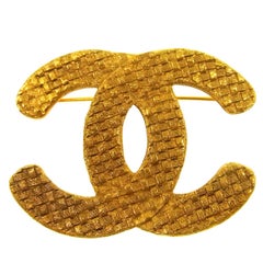 Chanel Gold Textured CC Charm Lapel Brooch