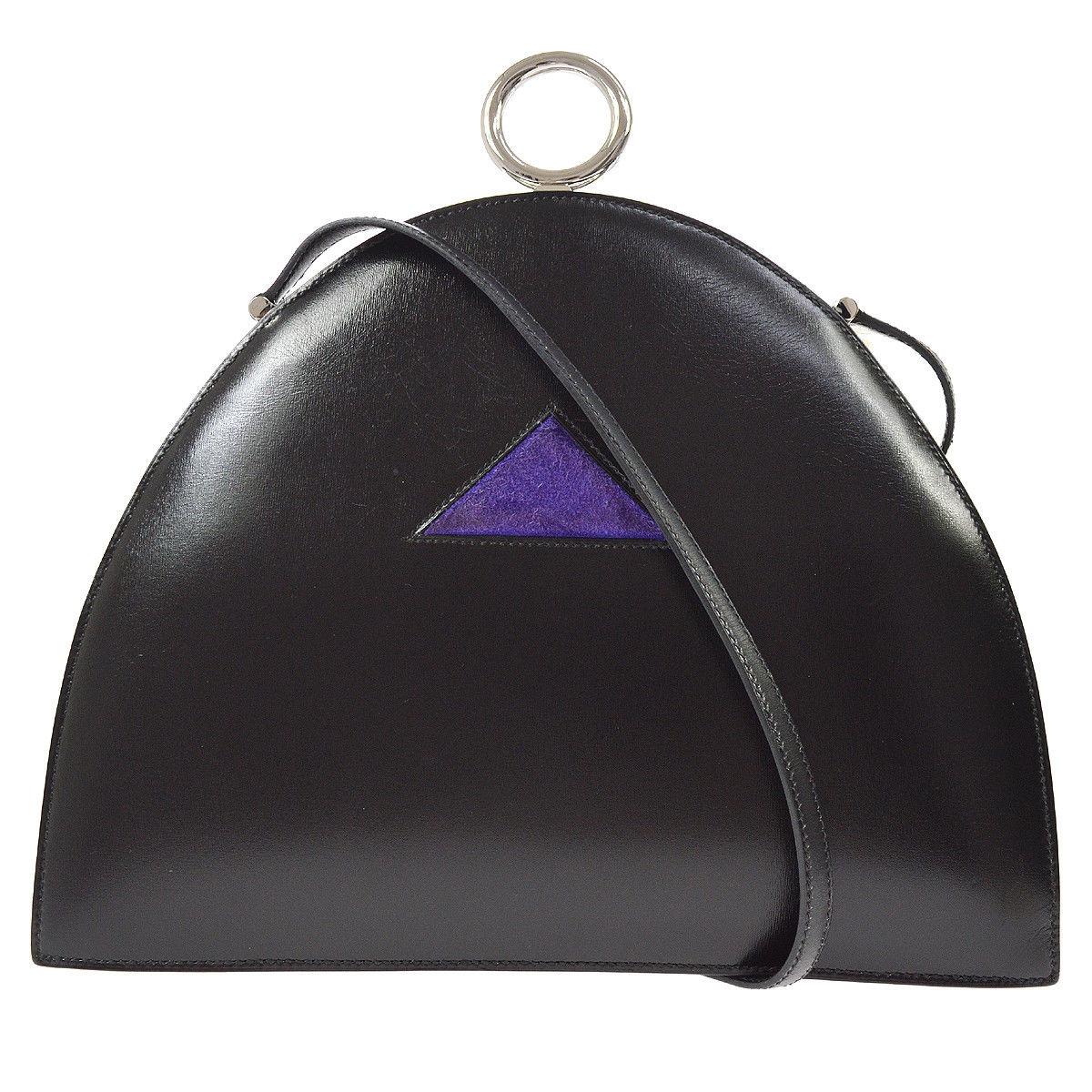 Hermes Black Leather Multi Color Triangle Suede 2 in 1 Mini Clutch Shoulder Bag 2