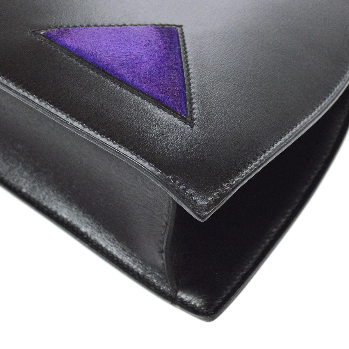 Hermes Black Leather Multi Color Triangle Suede 2 in 1 Mini Clutch Shoulder Bag 3