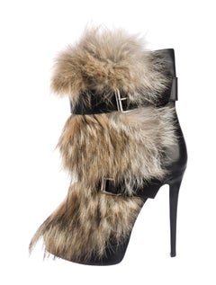 Christian Louboutin NEW Black Leather Fur Buckle Evening Ankle Boots Booties