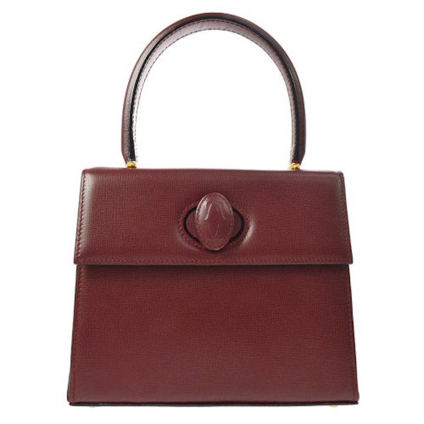 Cartier Wine Burgundy Leather Kelly Style Small Mini Top Handle Satchel Bag