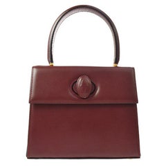 Cartier Wine Burgund Leather Kelly Style Small Mini Top Handle Satchel Bag