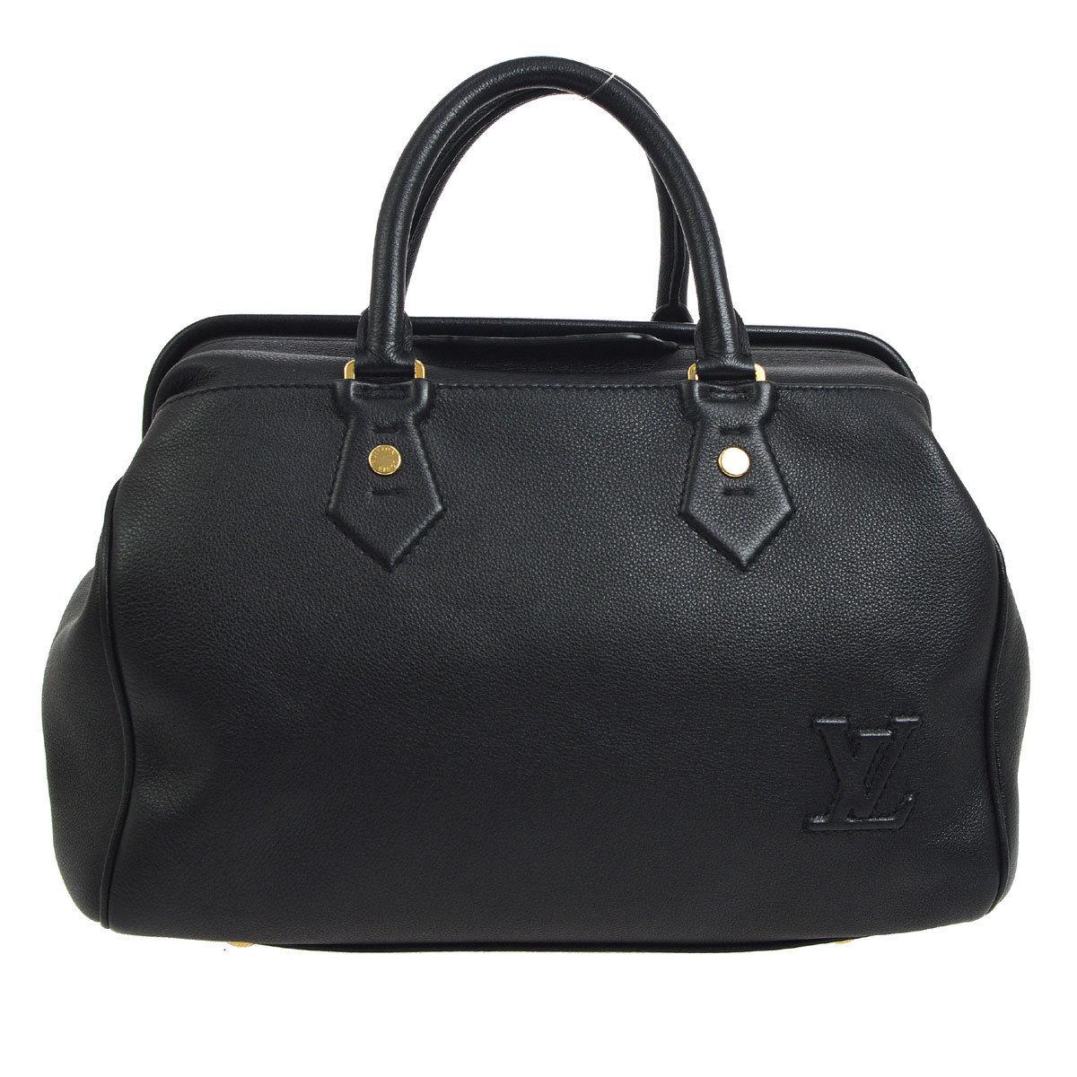 Louis Vuitton Black Leather Gold Hardware Top Handle Satchel Tote