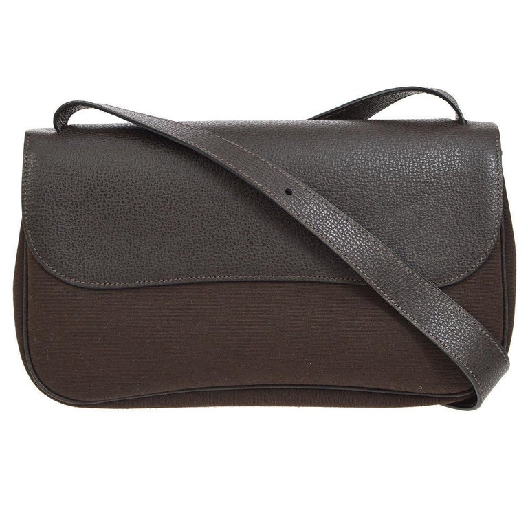 Hermes Black Leather Brown Canvas Carryall Crossbody Saddle Flap