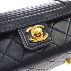 Chanel Rare Midnight Navy Blue Leather Gold Top Handle Satchel Mini Evening Bag