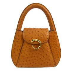 Cartier Cognac Cuir d'autruche Petit sac de soirée à rabat en cuir à poignée supérieure